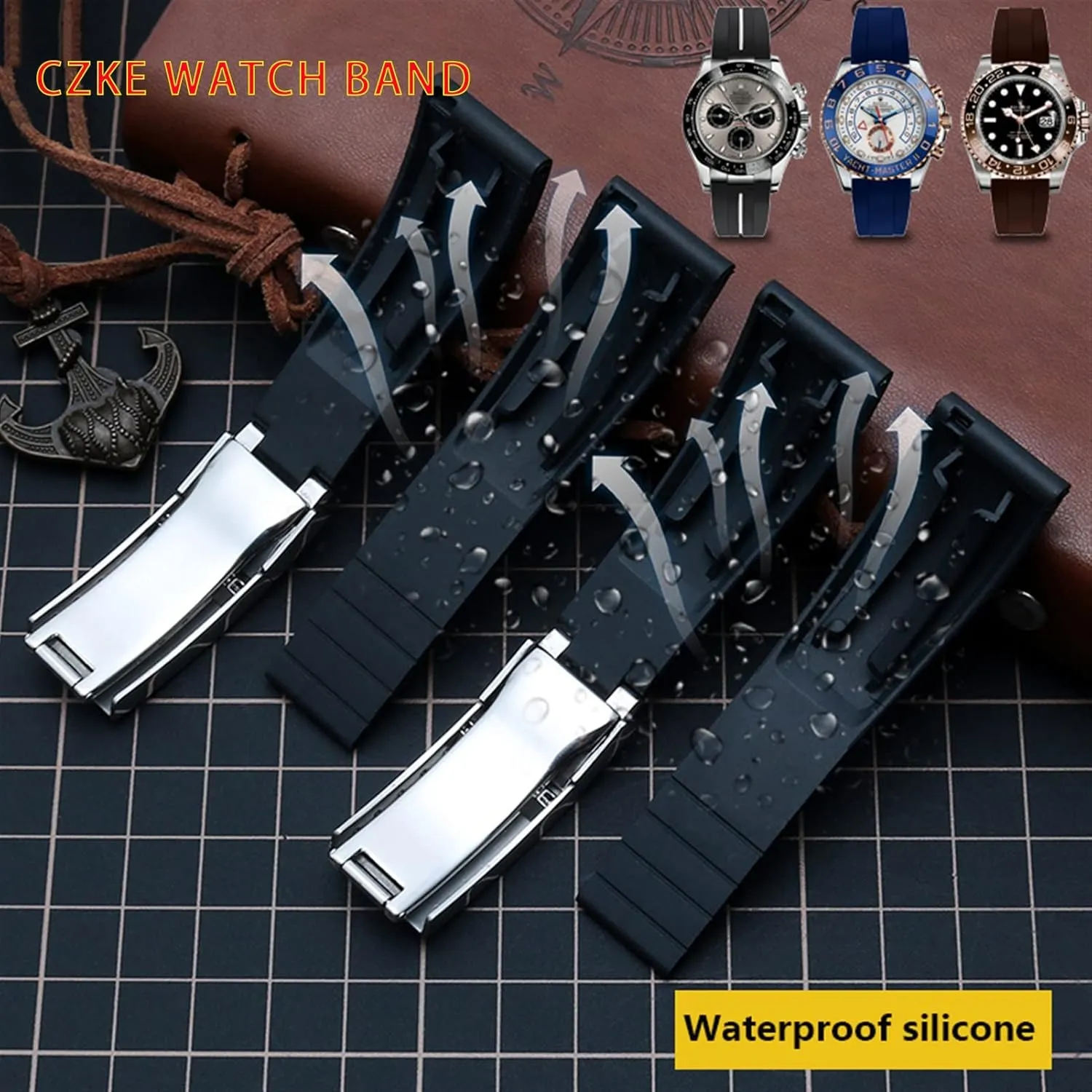 Flat End 20mm 21mm Rubber Silicone Watch Bands For any brand Watch stainless steel Folding buckle Strap Brand Watchband Sports