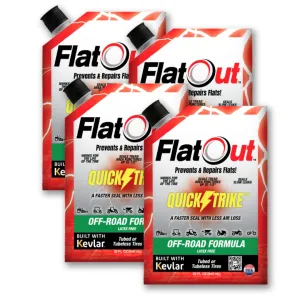 FlatOut QuickStrike Tire Sealant - Off-Road Formula - Prevents Flat Tires - Seals Leaks - Contains Kevlar - Tubeless Tire Sealant - 32-Ounce Bag - Pack of 4