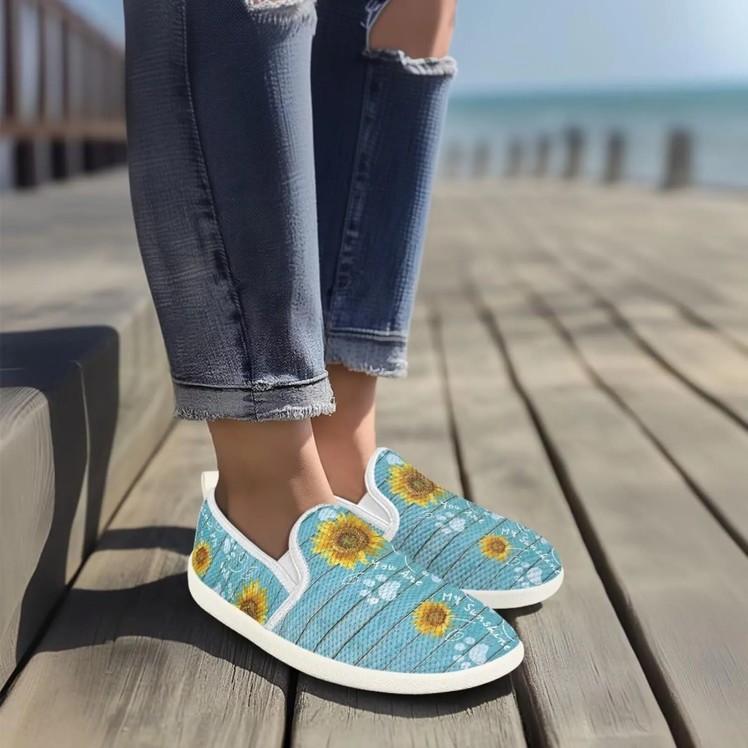 Flower Pattern Flat Mesh Shoes | Slip-Resistant Work Shoes & Tennis Shoes | Comfortable & Stylish Shoes for Women