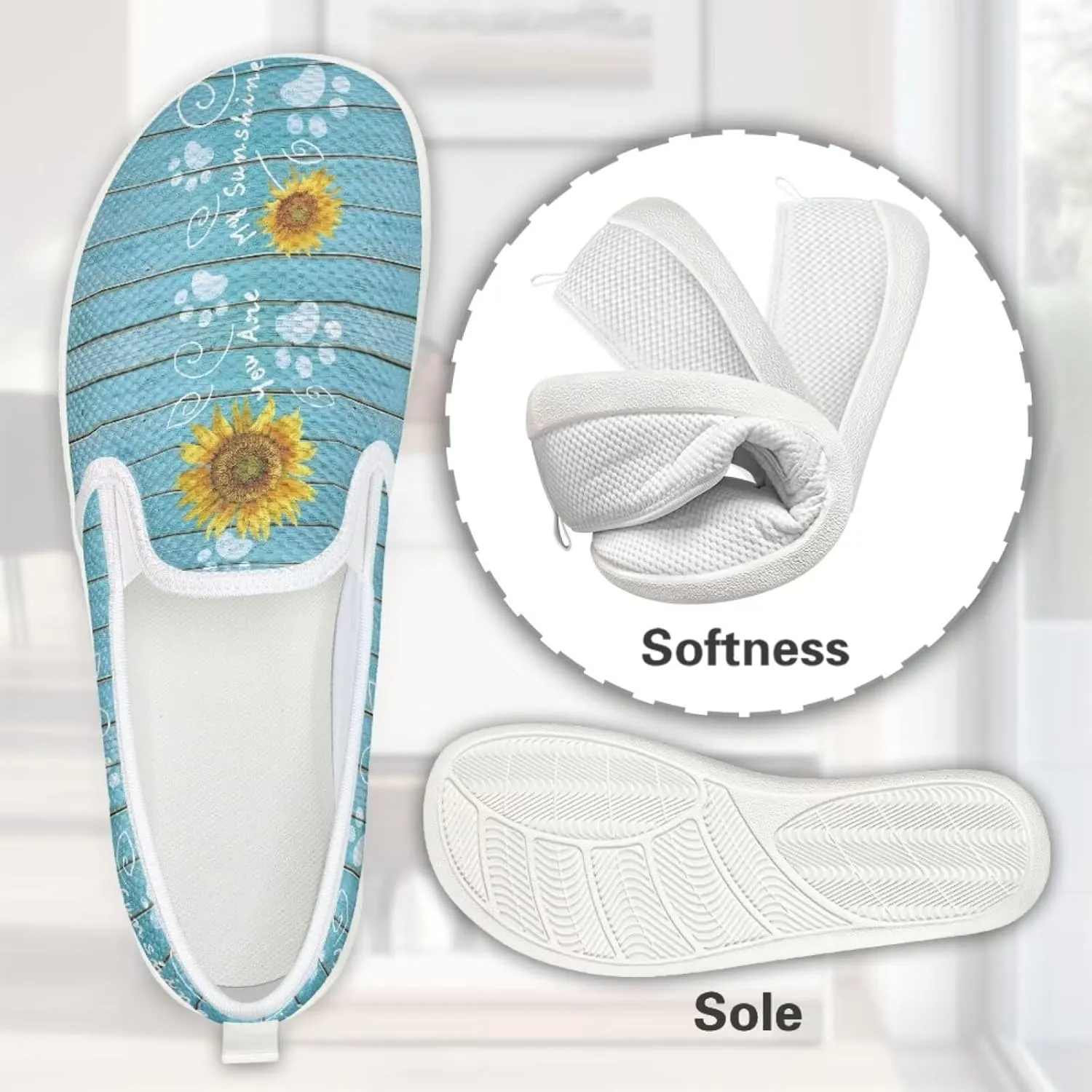 Flower Pattern Flat Mesh Shoes | Slip-Resistant Work Shoes & Tennis Shoes | Comfortable & Stylish Shoes for Women