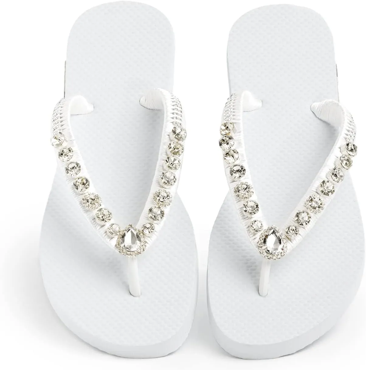 Flurrty Women's Sandals Rhinestones Flip Flops Hand Made From Brazil Jeweled Sandals - 6-10 Sizes Shining White Summer Casual Beach Flat with Multicolor - Ilhabela