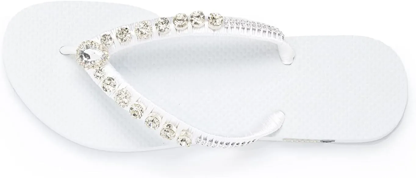 Flurrty Women's Sandals Rhinestones Flip Flops Hand Made From Brazil Jeweled Sandals - 6-10 Sizes Shining White Summer Casual Beach Flat with Multicolor - Ilhabela