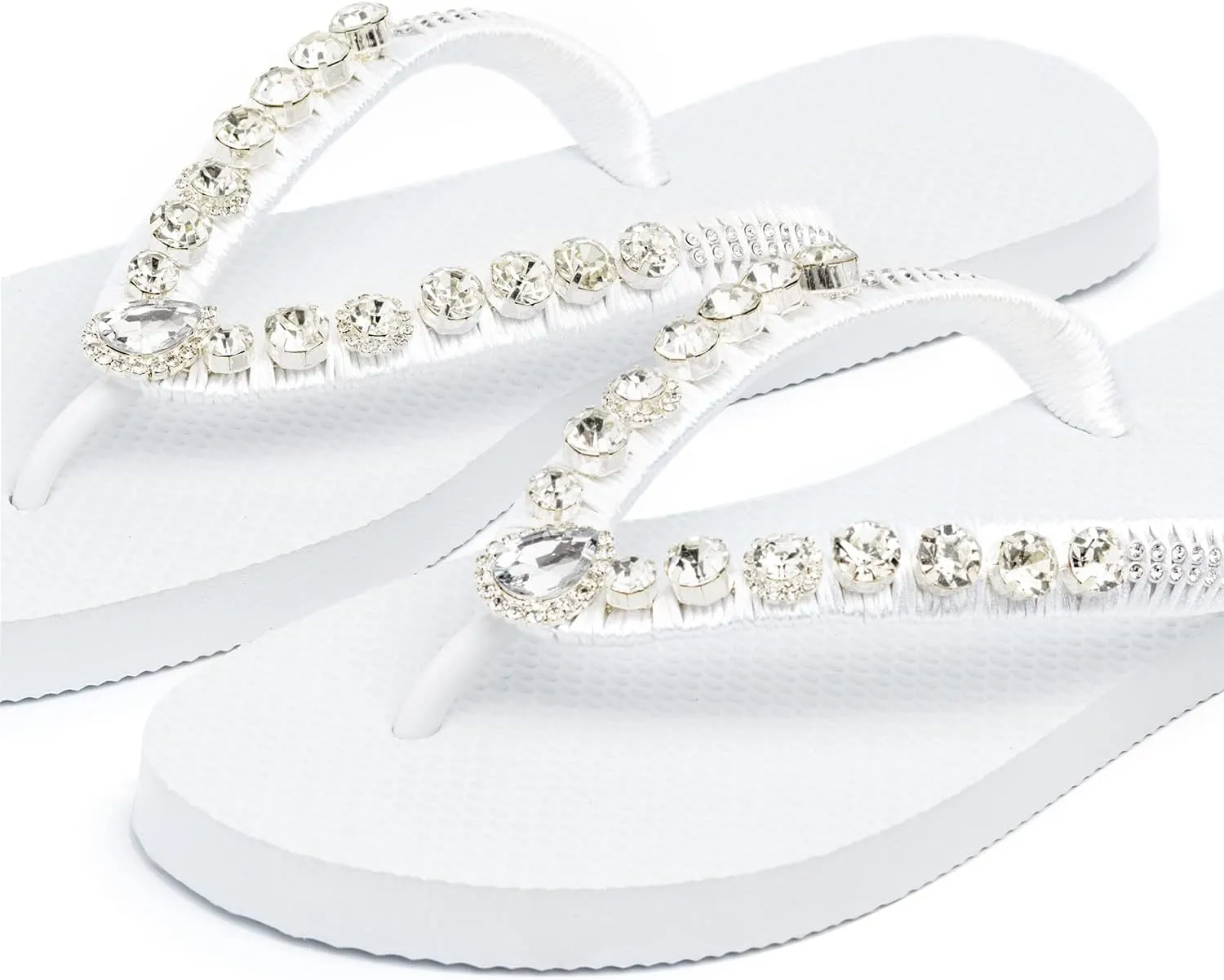 Flurrty Women's Sandals Rhinestones Flip Flops Hand Made From Brazil Jeweled Sandals - 6-10 Sizes Shining White Summer Casual Beach Flat with Multicolor - Ilhabela