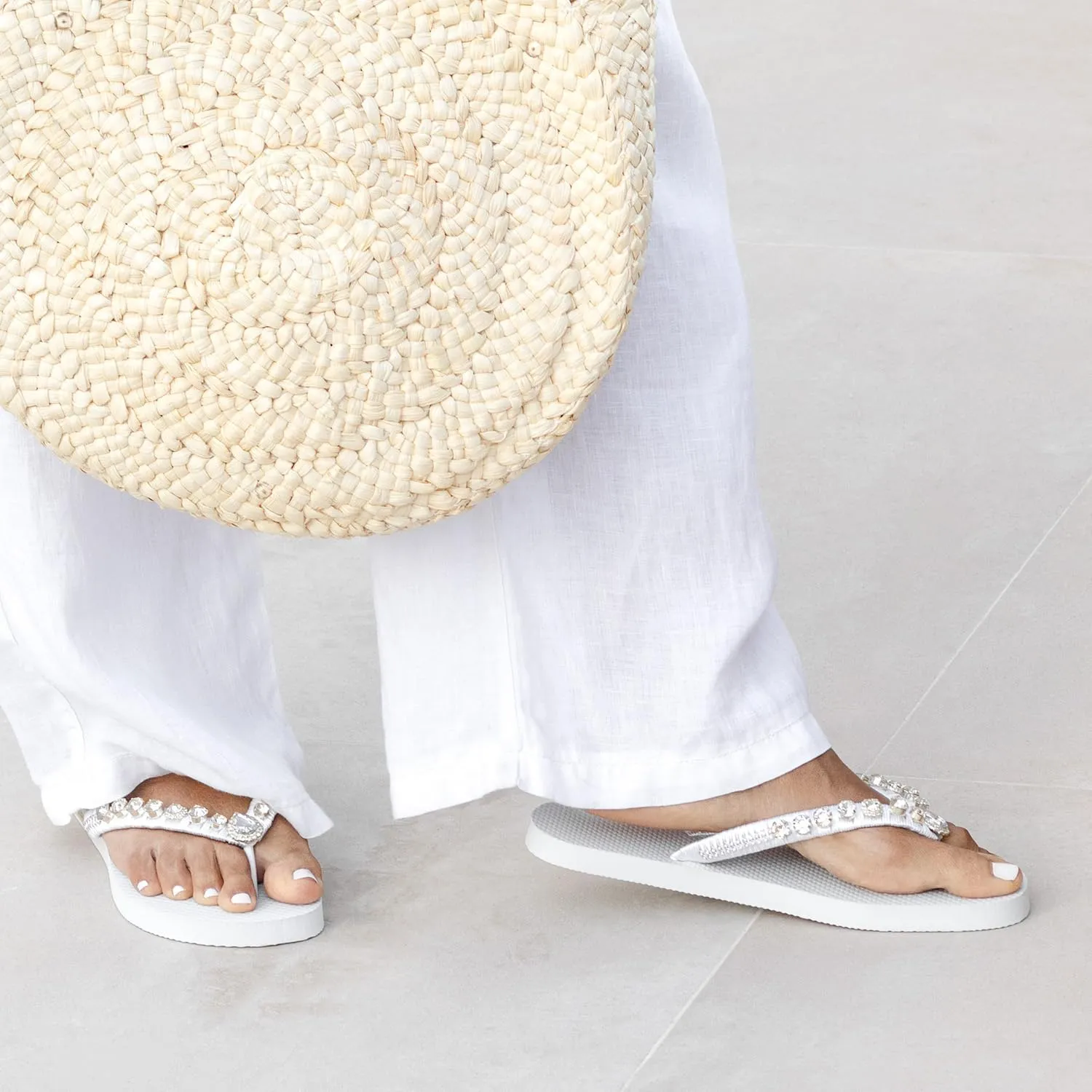 Flurrty Women's Sandals Rhinestones Flip Flops Hand Made From Brazil Jeweled Sandals - 6-10 Sizes Shining White Summer Casual Beach Flat with Multicolor - Ilhabela