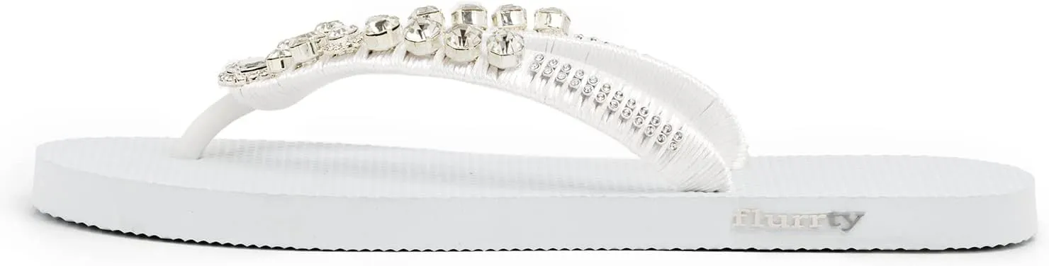 Flurrty Women's Sandals Rhinestones Flip Flops Hand Made From Brazil Jeweled Sandals - 6-10 Sizes Shining White Summer Casual Beach Flat with Multicolor - Ilhabela