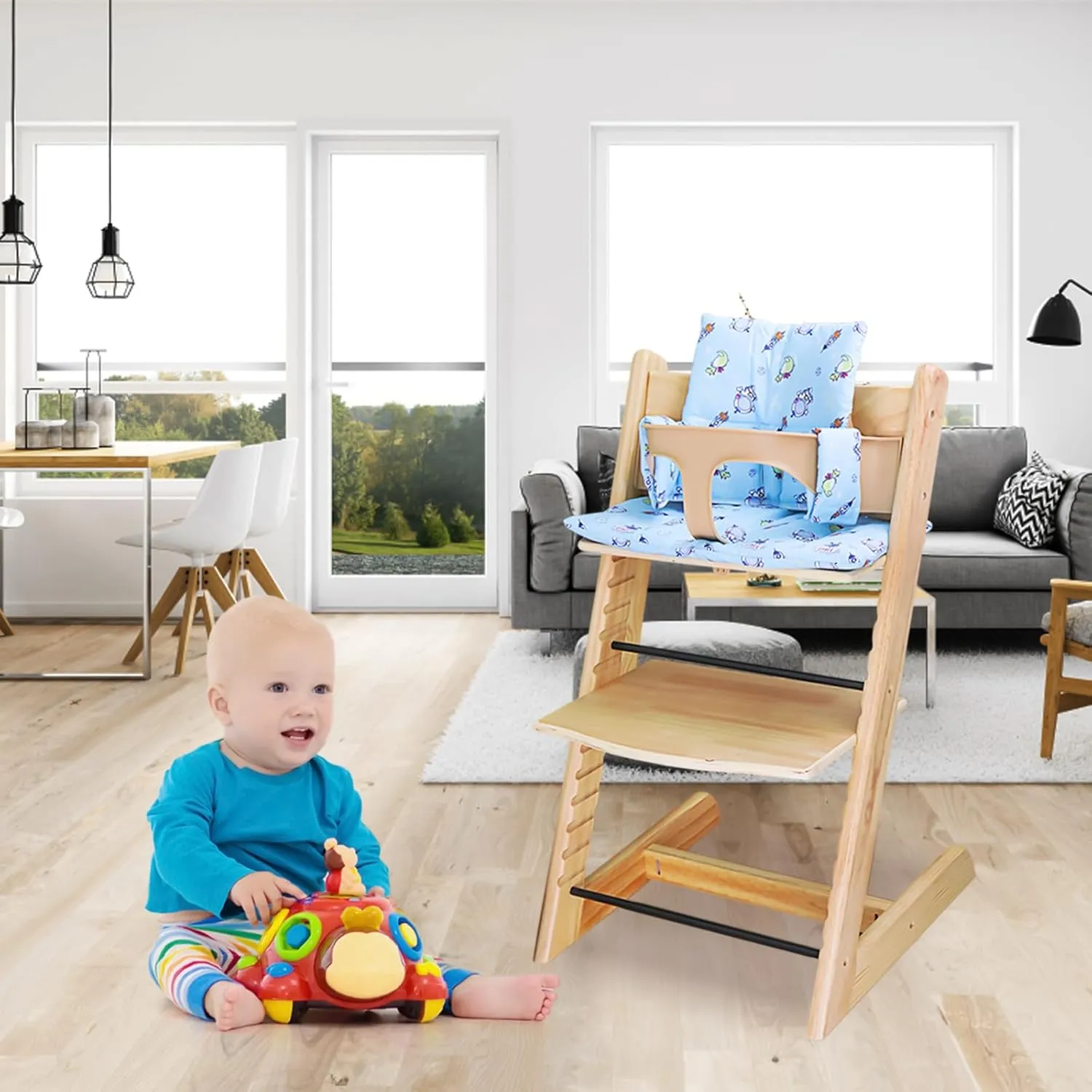 For Tripp Trapp High Chair Cushion, Soft And Comfortable For Tripp Trapp High Chair Cushion, For Tripp Trapp Cushion Set Makes It Safer And More Comfortable For Baby To Sit On (Blue Space Pattern)