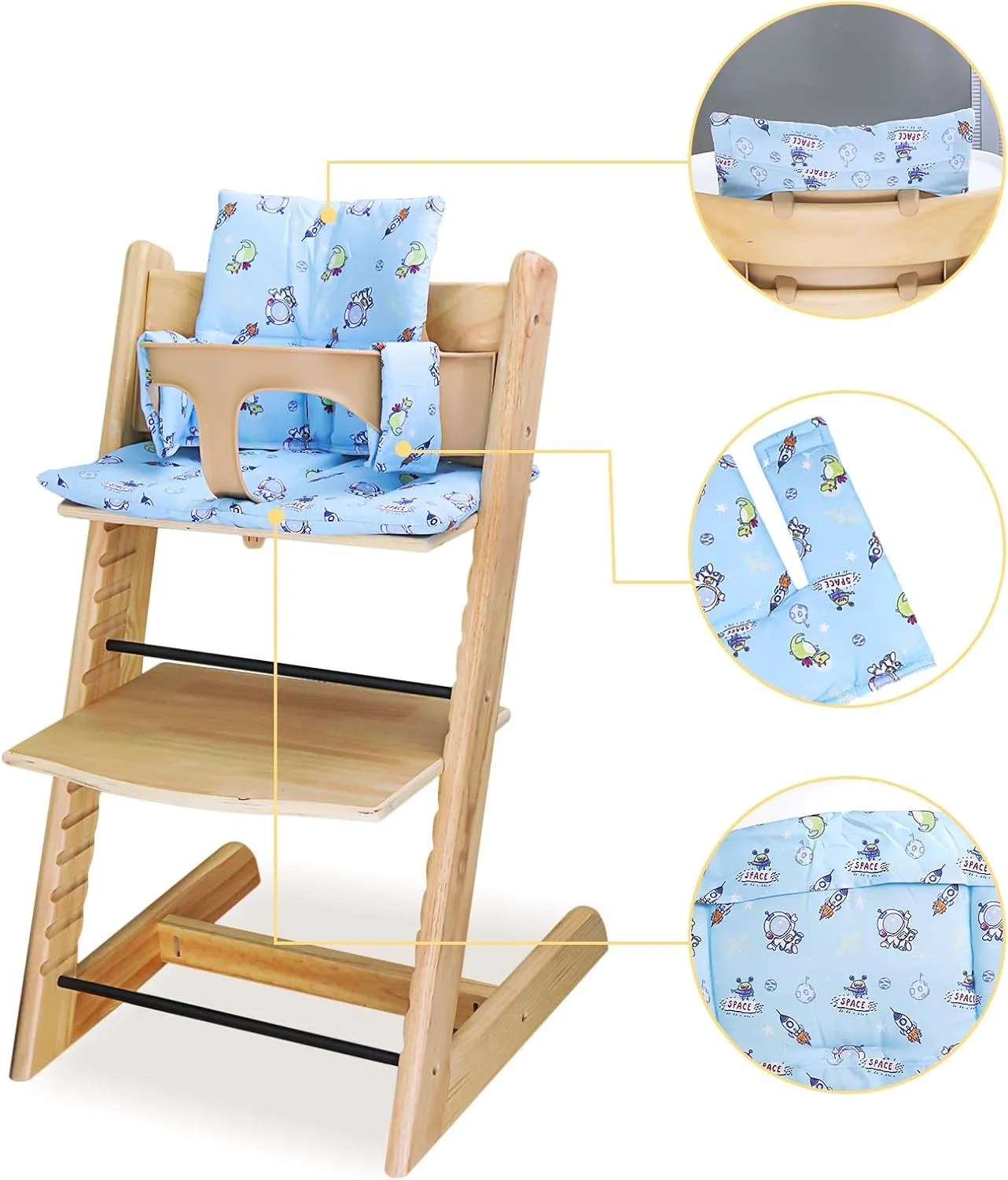 For Tripp Trapp High Chair Cushion, Soft And Comfortable For Tripp Trapp High Chair Cushion, For Tripp Trapp Cushion Set Makes It Safer And More Comfortable For Baby To Sit On (Blue Space Pattern)