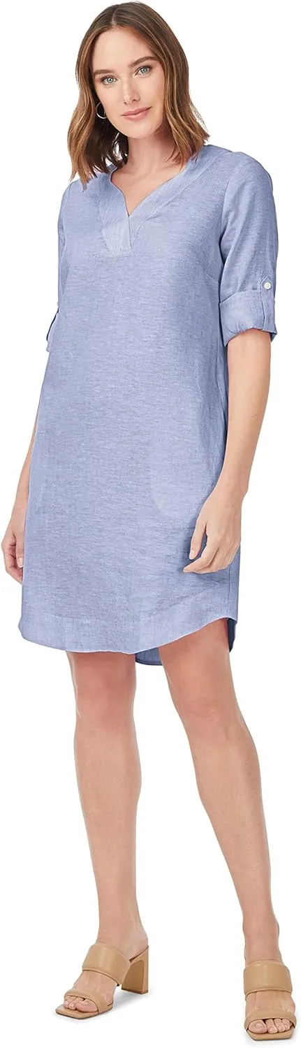 Foxcroft Women's Harmony 3/4 Sleeve with Roll Tab Linen Dress