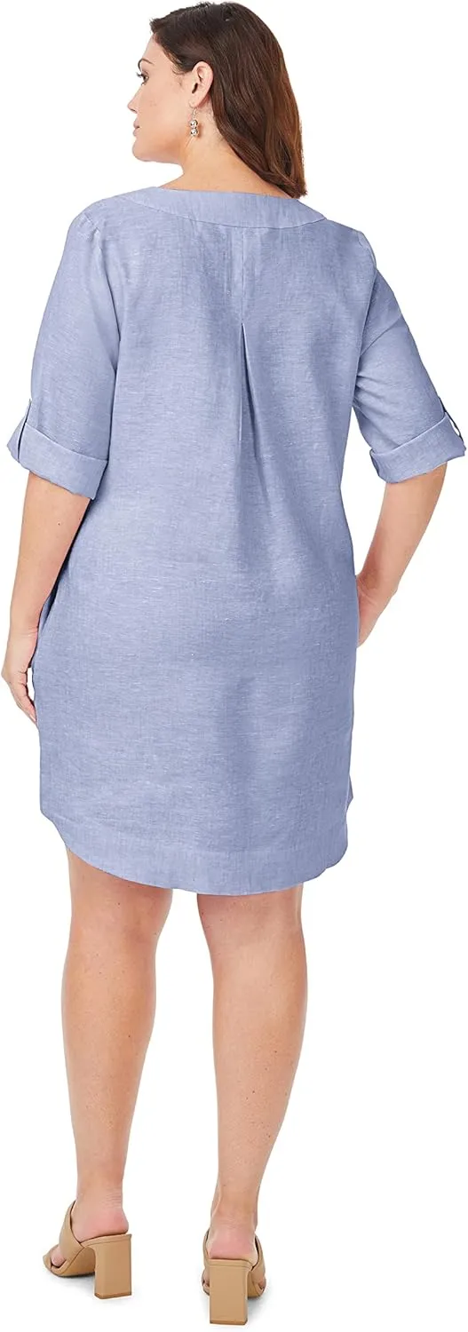 Foxcroft Women's Harmony 3/4 Sleeve with Roll Tab Linen Dress