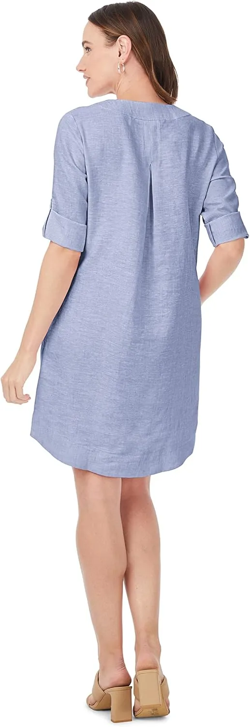 Foxcroft Women's Harmony 3/4 Sleeve with Roll Tab Linen Dress