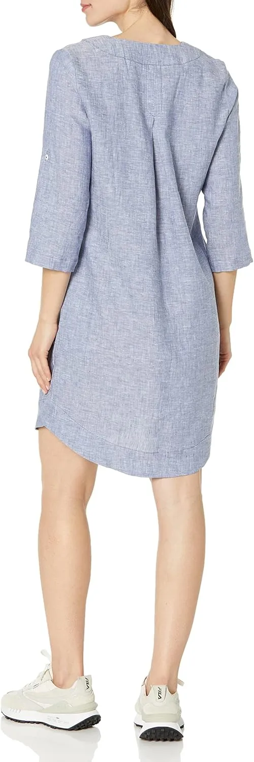 Foxcroft Women's Harmony 3/4 Sleeve with Roll Tab Linen Dress