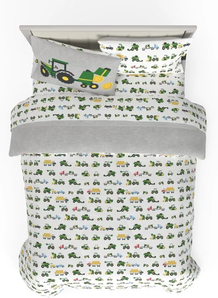 Franco Kids John Deere Farm Equipment Bedding 5 Piece Super Soft Comforter and Sheet Set, Full, (Officially Licensed Product)