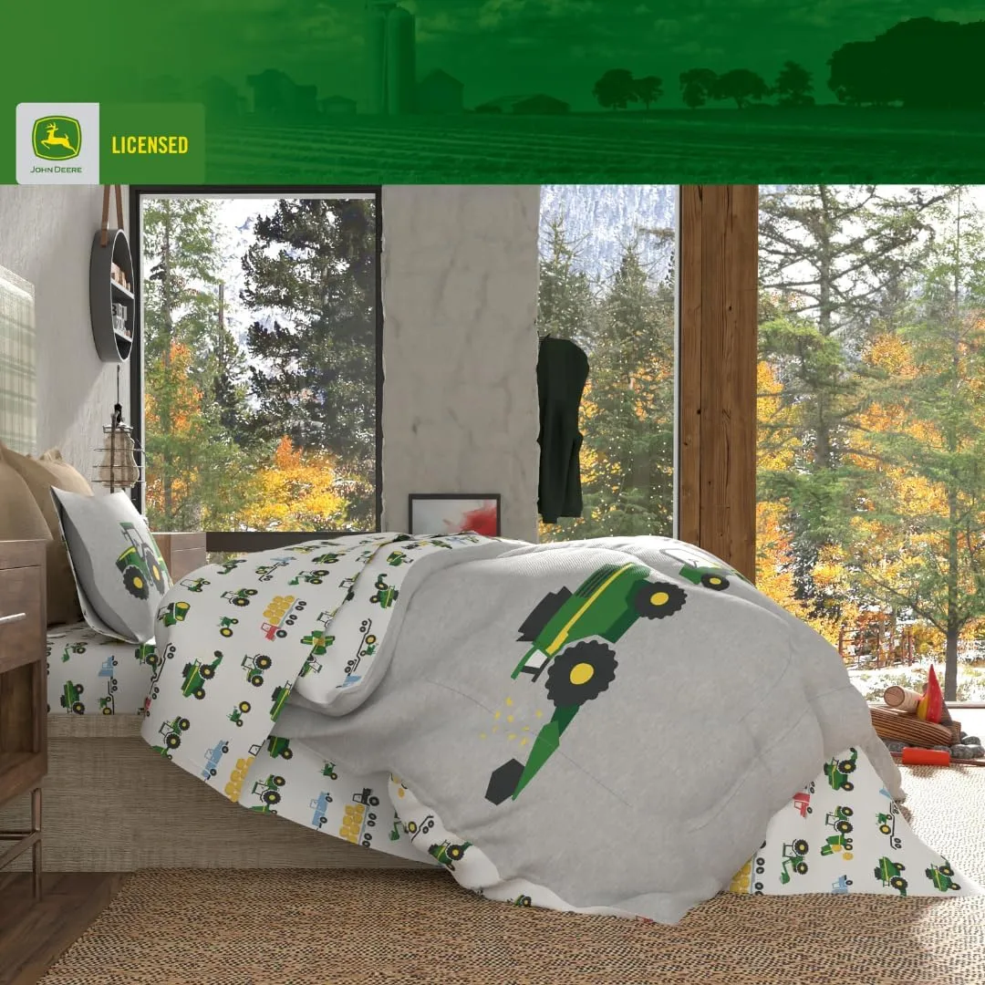 Franco Kids John Deere Farm Equipment Bedding 5 Piece Super Soft Comforter and Sheet Set, Full, (Officially Licensed Product)