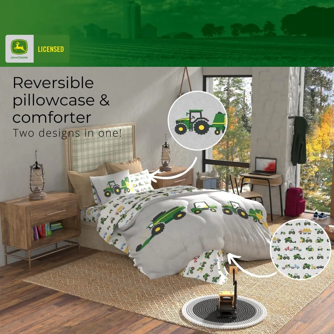 Franco Kids John Deere Farm Equipment Bedding 5 Piece Super Soft Comforter and Sheet Set, Full, (Officially Licensed Product)
