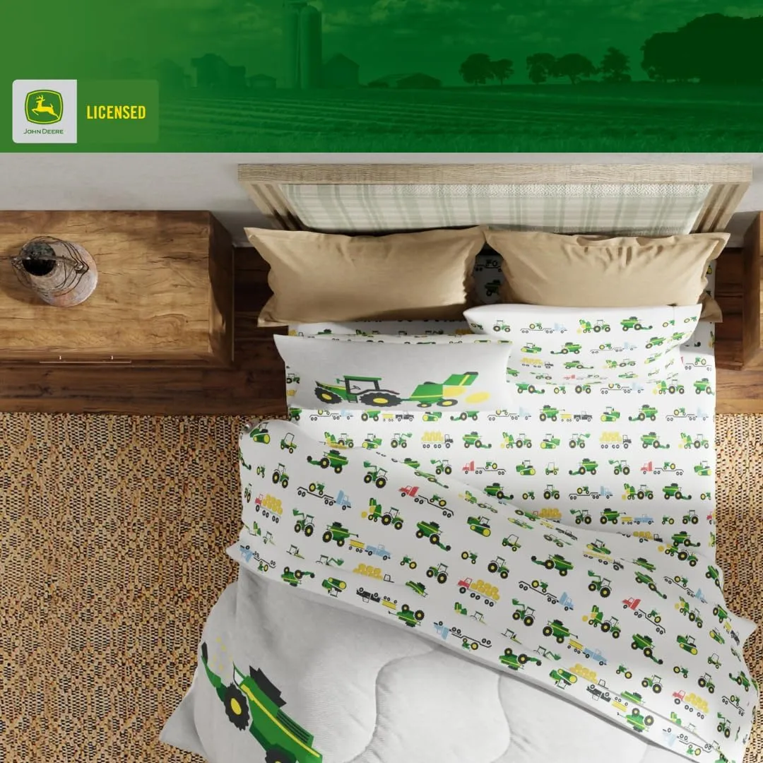 Franco Kids John Deere Farm Equipment Bedding 5 Piece Super Soft Comforter and Sheet Set, Full, (Officially Licensed Product)
