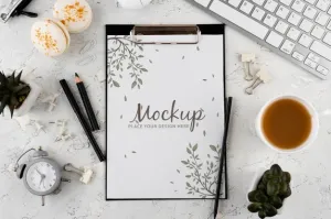 Free Flat Lay Of Elegant And Minimal Desk Psd