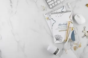 Free Flat Lay Of Elegant And Minimal Desk Psd