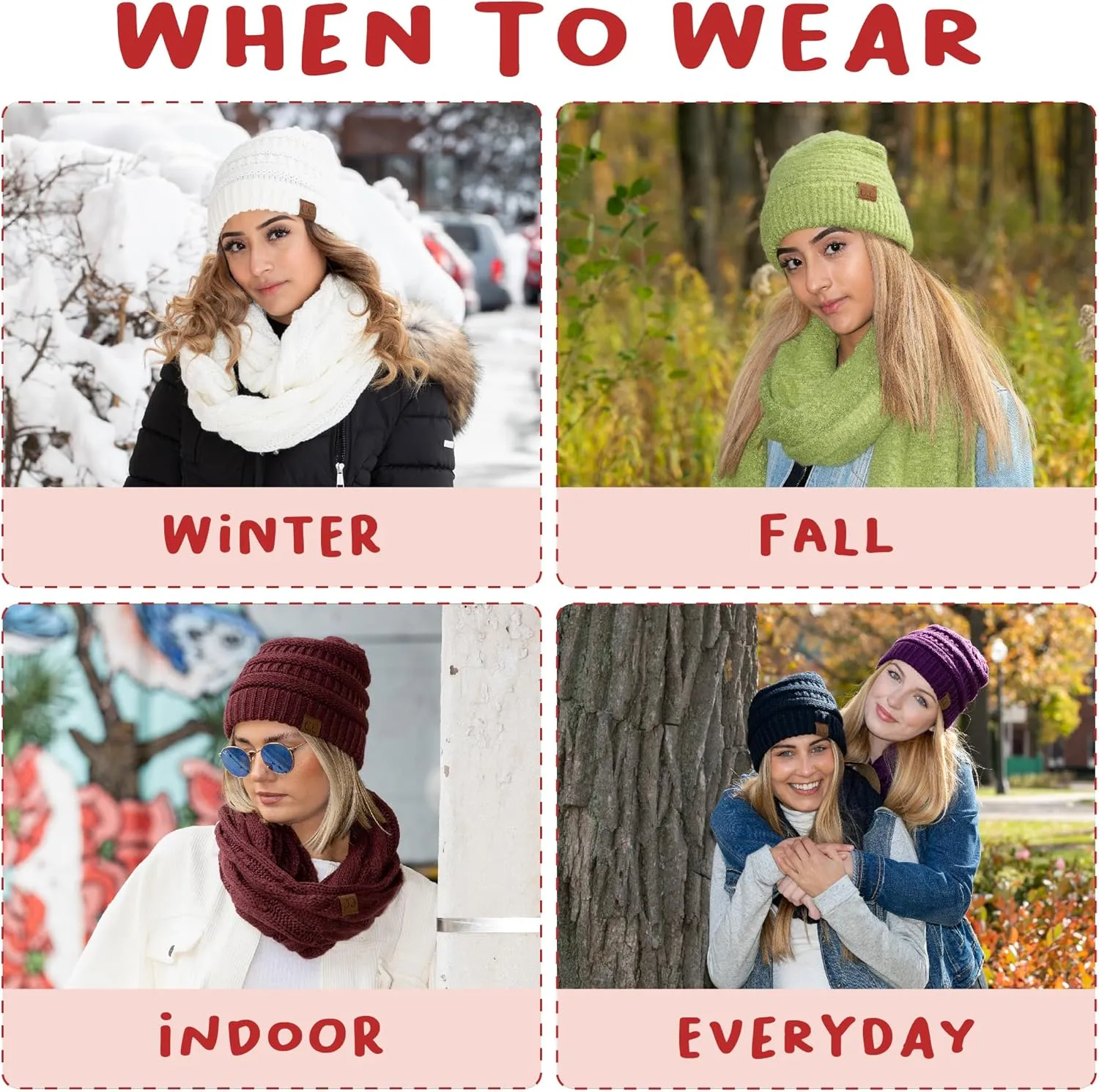 Funky Junque Cozy Winter Knit Beanie & Infinity Scarf Set for Women - Solid Colors, Confetti Designs, Value Packs