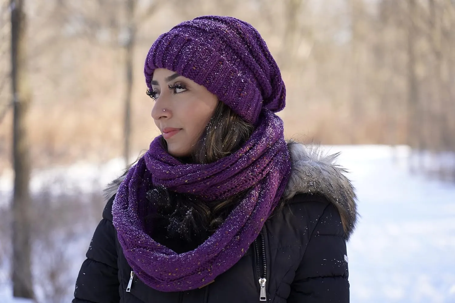 Funky Junque Premium Slouchy Beanie & Infinity Scarf Set - Mothers Day Gift - Warm Winter Bundle