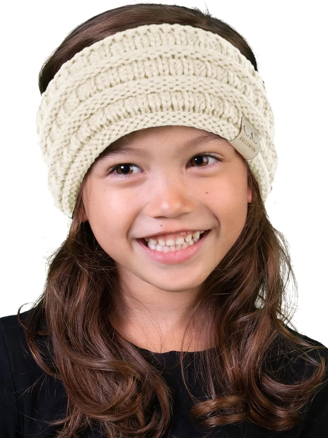 Funky Junque Winter Head Wrap Headband Ear Warmer for Toddler Girls Fleece Lined Knit Ear Muffs - Beige