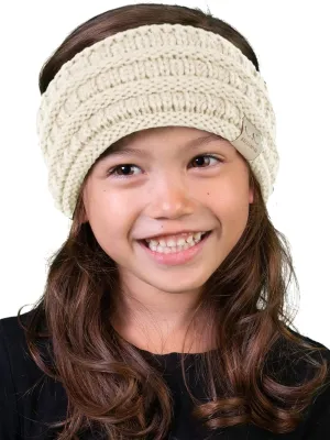Funky Junque Winter Head Wrap Headband Ear Warmer for Toddler Girls Fleece Lined Knit Ear Muffs - Beige