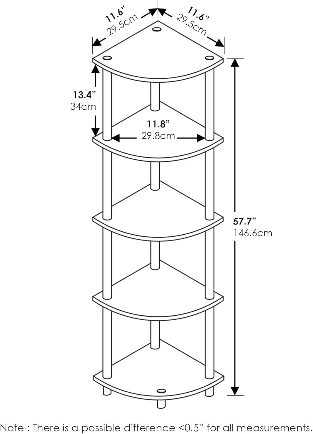 Furinno Turn-N-Tube 5 Tier Corner Display Rack Multipurpose Shelving Unit, 1-Pack, Espresso/Black