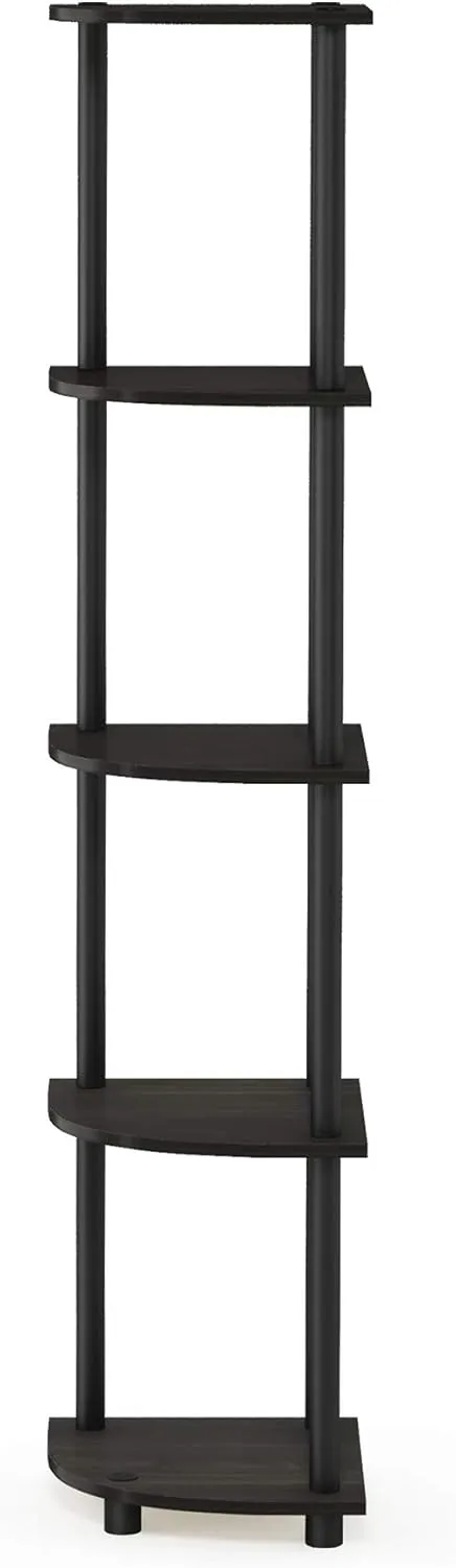 Furinno Turn-N-Tube 5 Tier Corner Display Rack Multipurpose Shelving Unit, 1-Pack, Espresso/Black