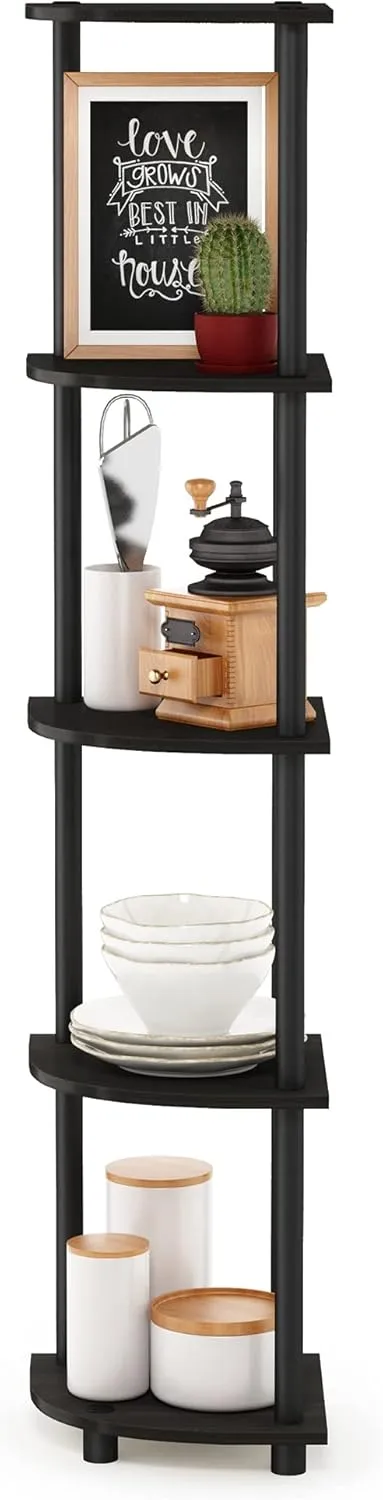 Furinno Turn-N-Tube 5 Tier Corner Display Rack Multipurpose Shelving Unit, 1-Pack, Espresso/Black