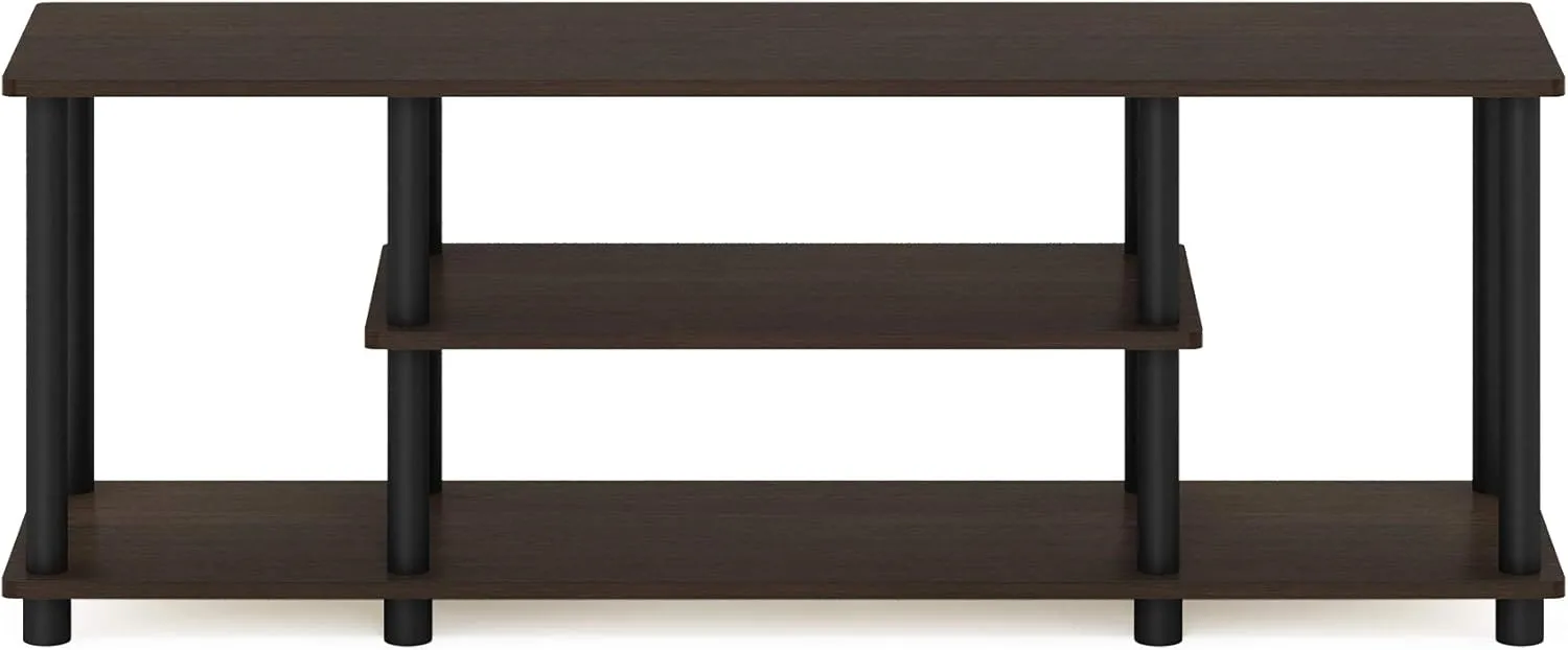 Furinno Turn-N-Tube No Tools 3D 3-Tier Entertainment TV Stand up to 50 inch TV, Round Tubes, Dark Brown / Black