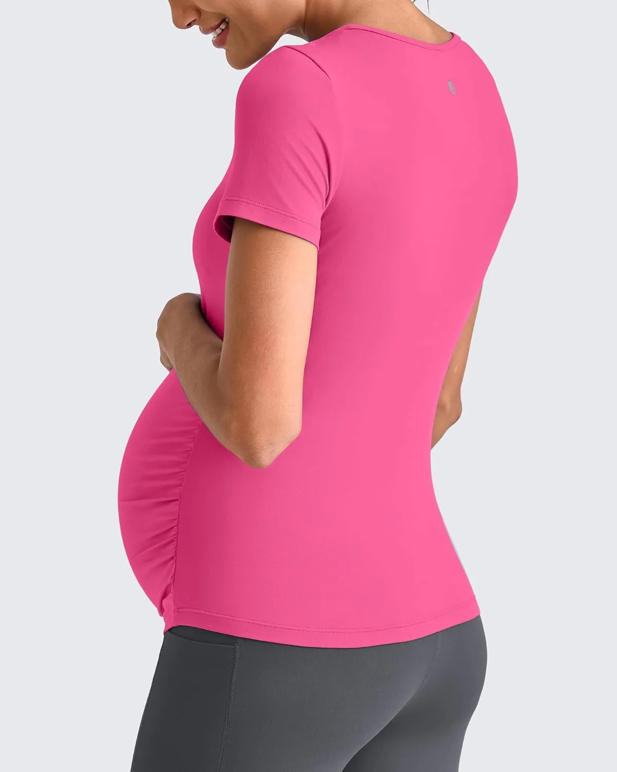 G4Free Lightweight Maternity Shirts Short Sleeve V Neck Pregnancy Workout Tops Side Ruched Stretchy Yoga Lounge Tees