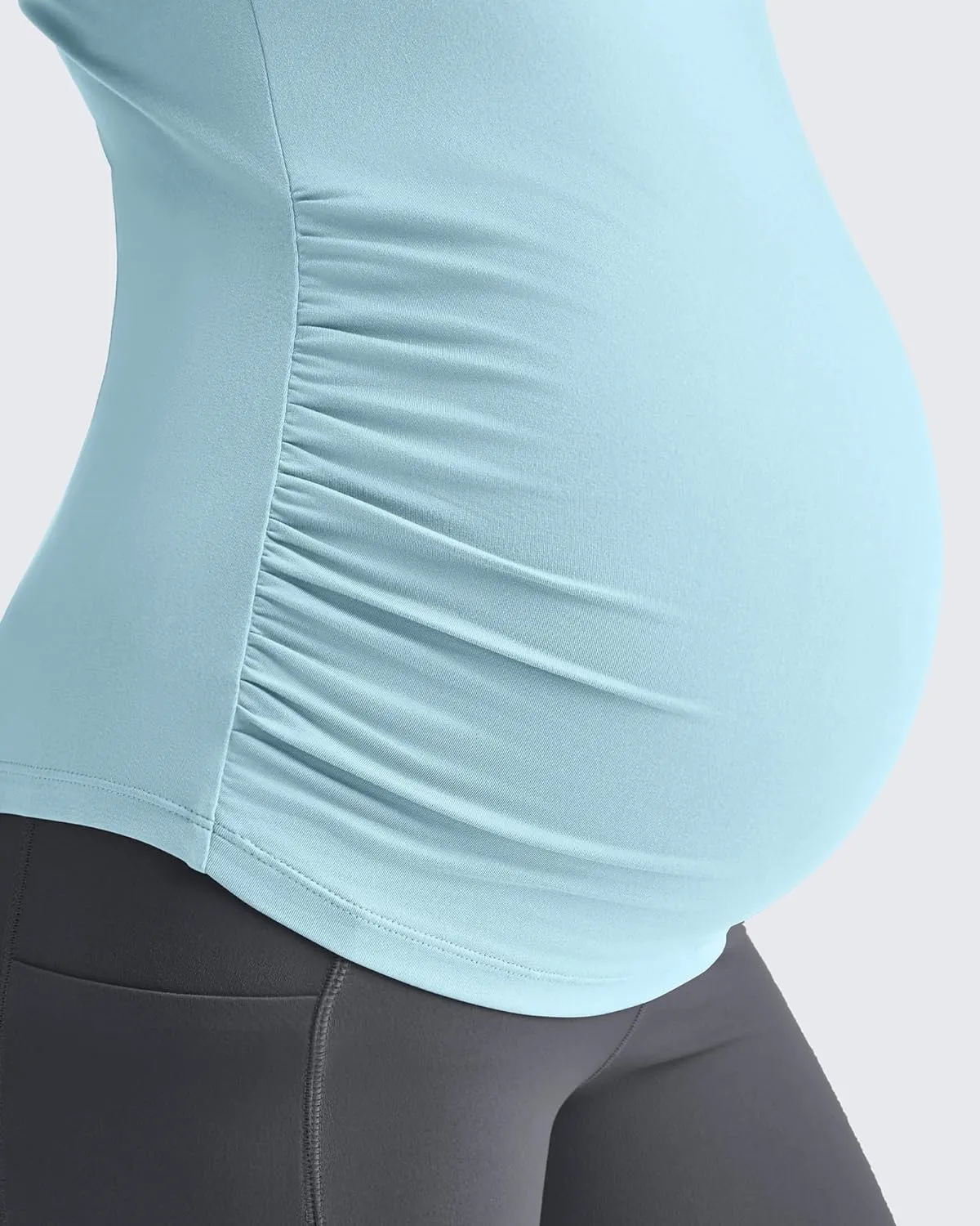 G4Free Lightweight Maternity Shirts Short Sleeve V Neck Pregnancy Workout Tops Side Ruched Stretchy Yoga Lounge Tees