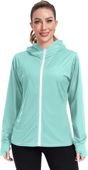 GAIGEO Peach Gradient Women Jacket UPF 50  Women Uv Protection Clothing, Hooded Design Thumb Holes, S