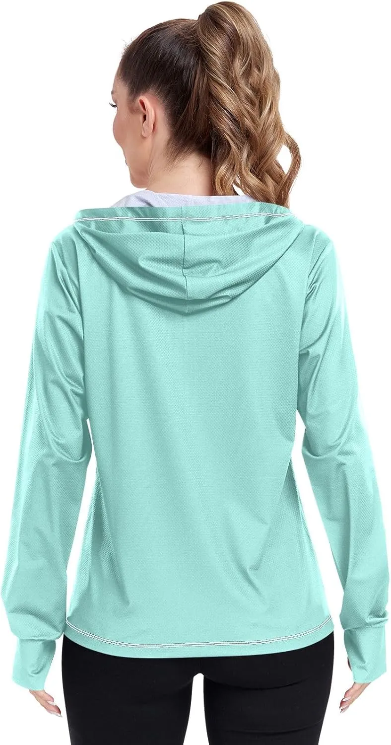GAIGEO Peach Gradient Women Jacket UPF 50  Women Uv Protection Clothing, Hooded Design Thumb Holes, S
