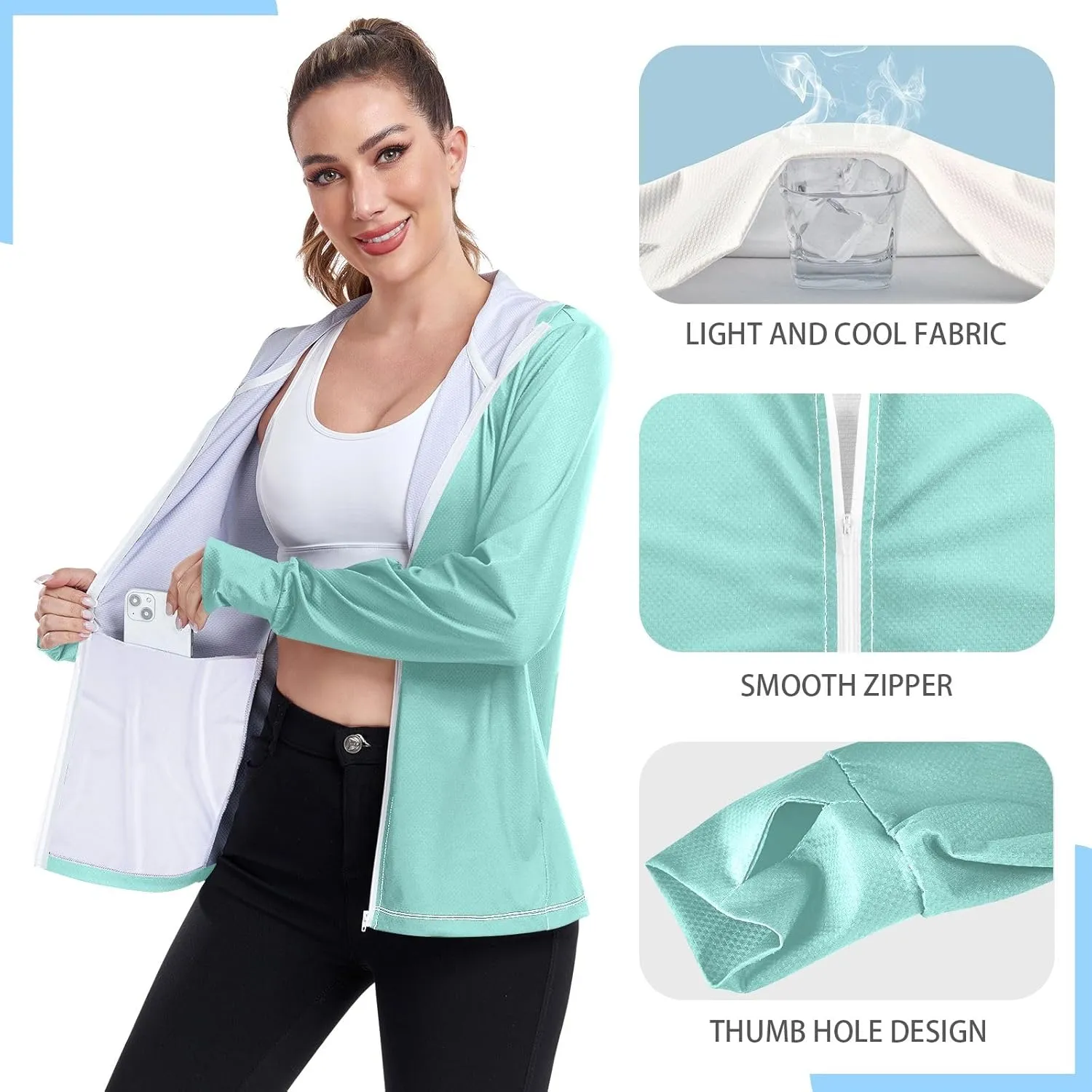 GAIGEO Peach Gradient Women Jacket UPF 50  Women Uv Protection Clothing, Hooded Design Thumb Holes, S