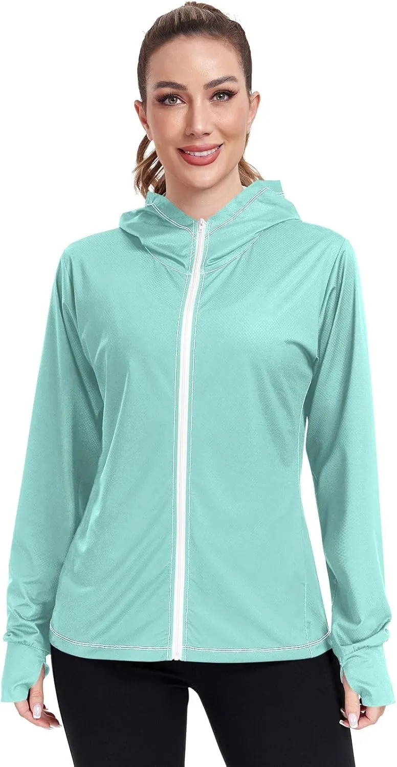 GAIGEO Peach Gradient Women Jacket UPF 50  Women Uv Protection Clothing, Hooded Design Thumb Holes, S