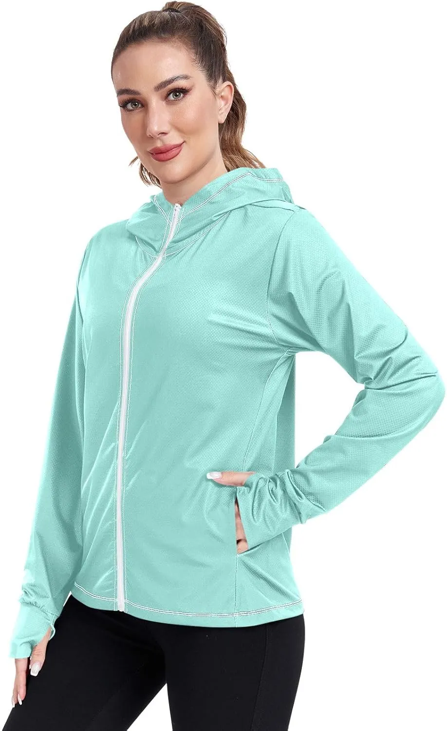GAIGEO Peach Gradient Women Jacket UPF 50  Women Uv Protection Clothing, Hooded Design Thumb Holes, S