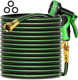 Garden Hose 50 ft Water Hose Flexible Durable 5 Layers TPV No Kink Lightweight Flex Long Hybrid Hoses Heavy Duty with 3/4’’ Brass Fittings-10 Way Nozzle Collapsible Outdoor Pipe for Yard Lawn