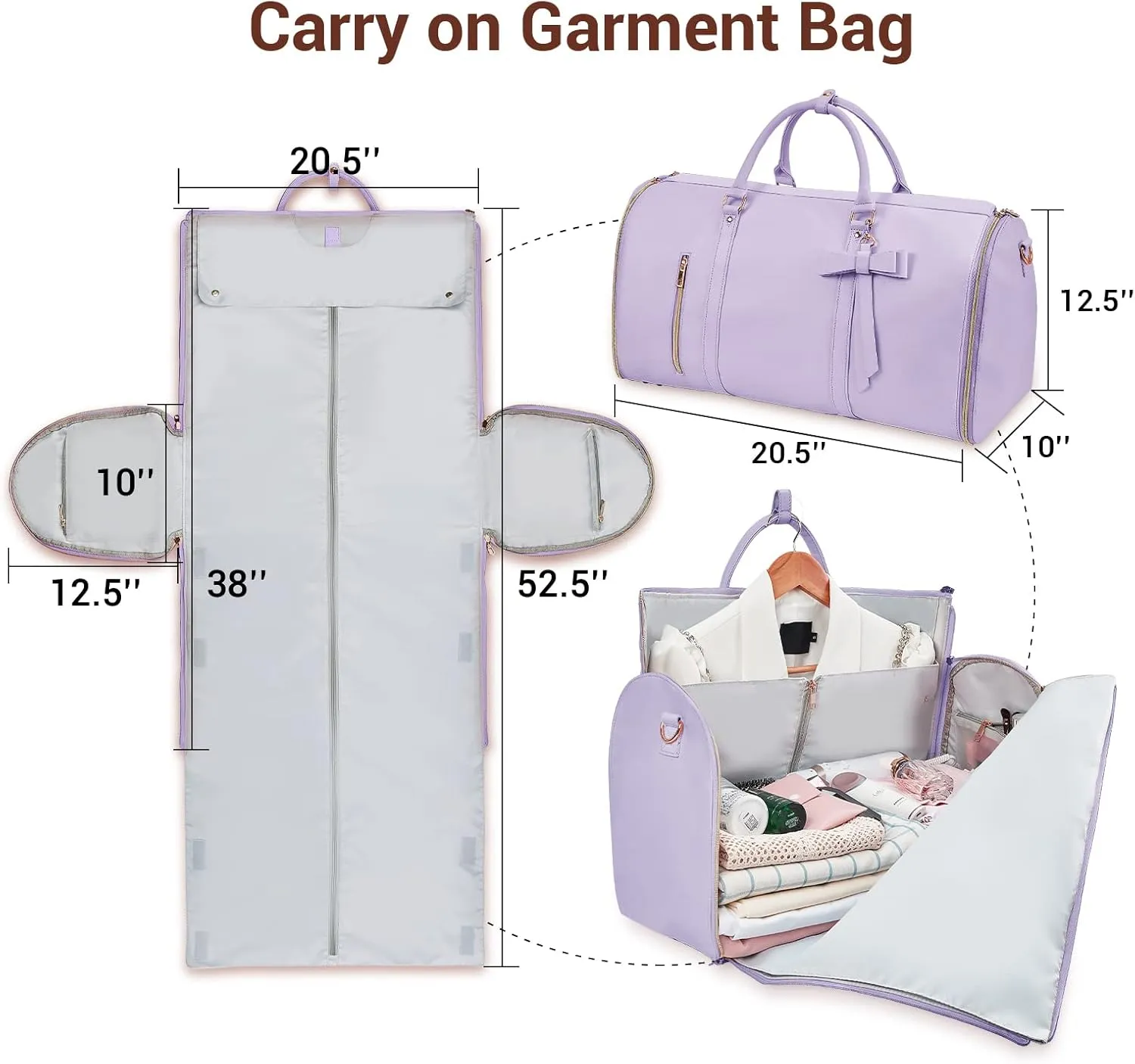 Garment Bags for Travel for Women, Stylish Garment Duffle Bag, Convertible & Foldable 2 in 1 PU Suit Bag For Hanging Clothes, Business Trip Bag With Toiletry Pocket & Shoes Compartment, Purple