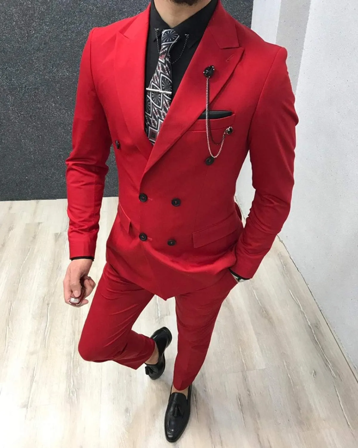 GATMSTZ Men Stylish Peak Lapel 2 Piece Suit Double Breasted Wedding Party Tuxedo