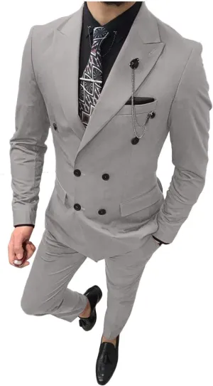 GATMSTZ Men Stylish Peak Lapel 2 Piece Suit Double Breasted Wedding Party Tuxedo