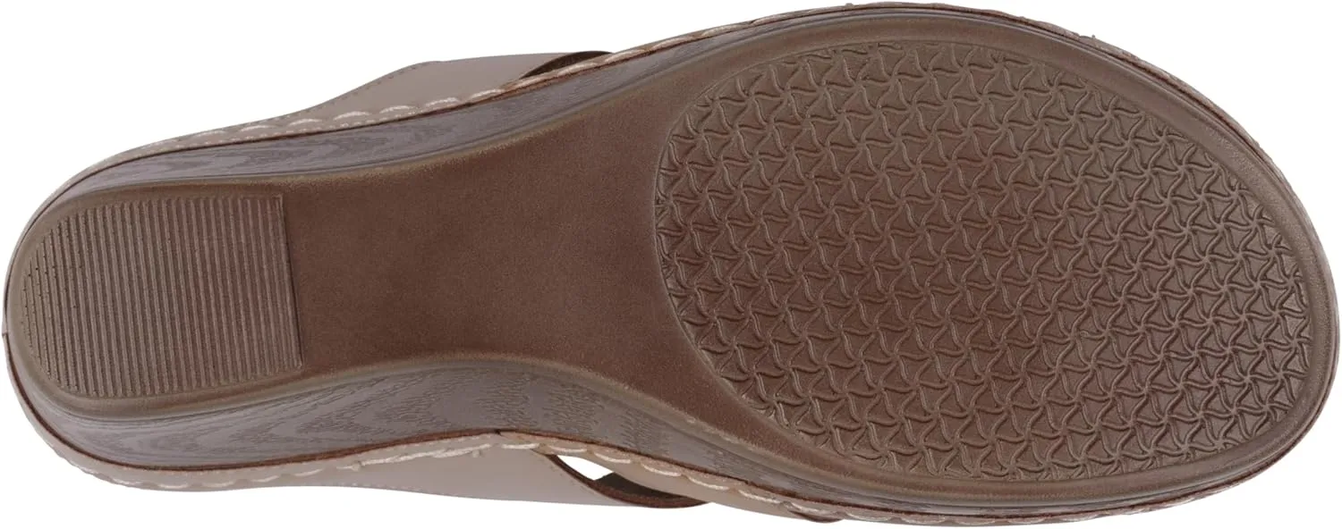 G.C. Shoes Women's Two-Tone Triple Band slip on wedge Sandals