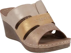 G.C. Shoes Women's Two-Tone Triple Band slip on wedge Sandals