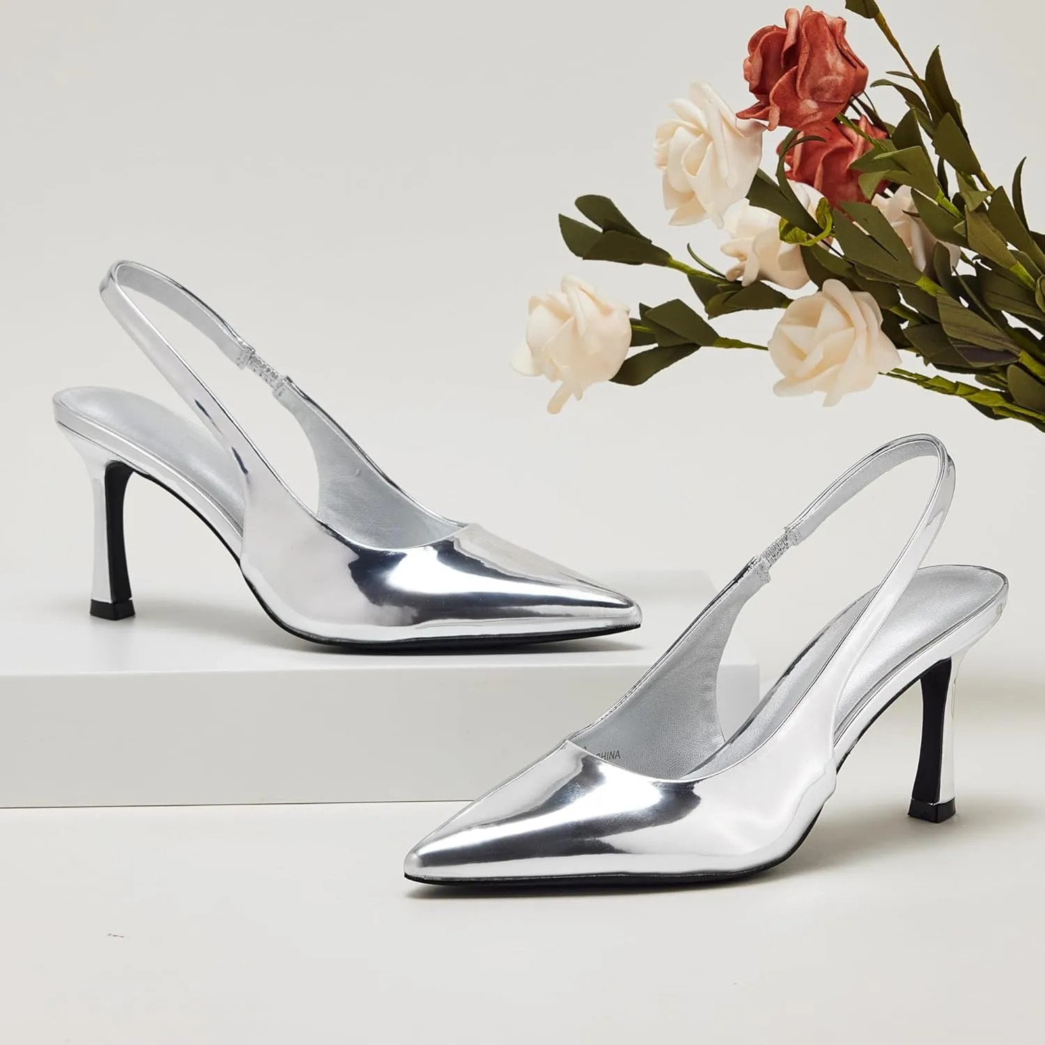 GENSHUO Women's Slingback Heels Closed Pointed Toe Dress Pumps Shoes Slip On 4 Inch High Stiletto Comfortable Sexy Wedding Work Casual Prom Party