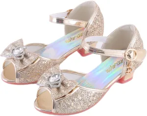 Girls Shoes Sparkle Mary Jane Low Heel Princess Flower Wedding Party Dress Shoes