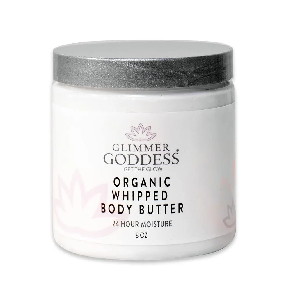 GLIMMER GODDESS Organic Whipped Body Butter- Lemon Cream, Vegan, 24 Hr Hydration, Less Stretch Marks, All Skin Types, Child-Safe, Organic, 8 oz