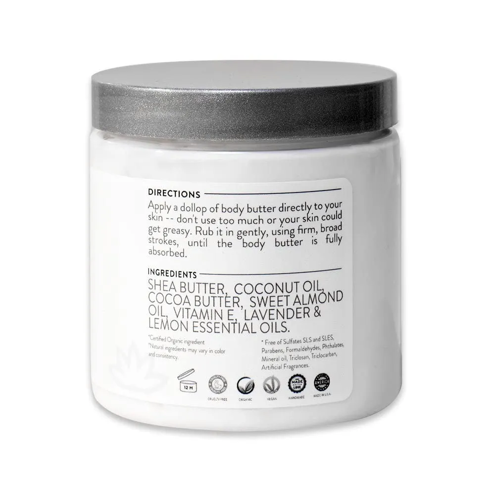 GLIMMER GODDESS Organic Whipped Body Butter- Lemon Cream, Vegan, 24 Hr Hydration, Less Stretch Marks, All Skin Types, Child-Safe, Organic, 8 oz