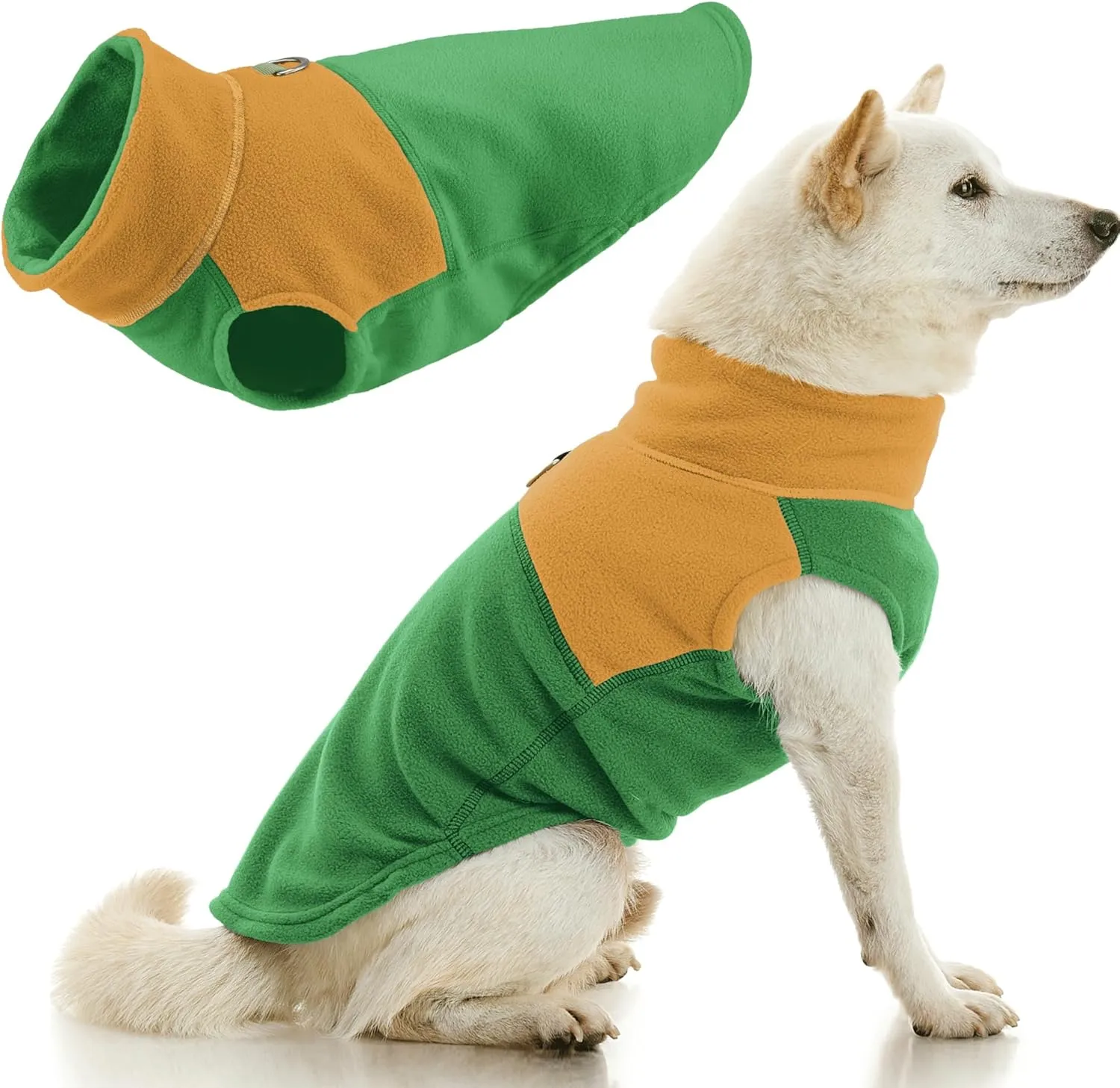 Gooby Fleece Vest Two Tone - Green, X-Small - Soft Fleece Vest with Durable Metal Leash Ring - Stylish Two Tone Dog Sweater - For Small and Medium Dogs