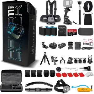GoPro HERO11 (Hero 11) Black - Waterproof Action Camera with 5.3K Video, 27MP Photos, 1/1.9" Sensor, Live Streaming, Webcam, Stabilization   64GB Card, 50 Piece Accessory Kit and 2 Extra Batteries