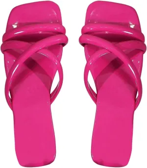 GORGLITTER Women's Criss Cross Strappy Flat Sandals Square Open Toe Summer Slip on Slide Sandals