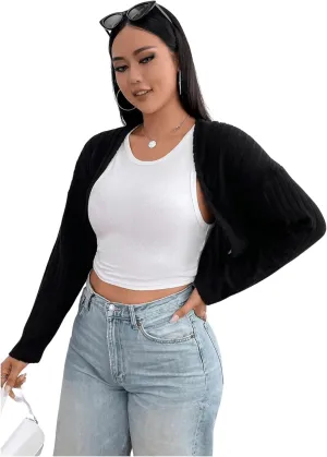 GORGLITTER Women's Long Sleeve Bolero Shrug Crop Cardigan Open Front Drop Shoulder Knit Sweater